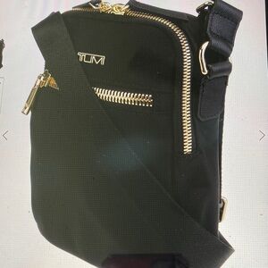 TUMI Black Crossbody Bag with Gold Details